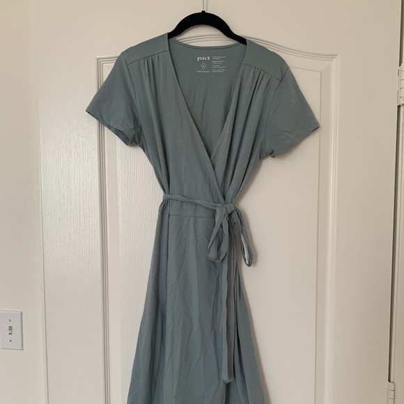 Pact Dresses & Skirts - NWOT - Pact Organic Cotton Wrap Dress - Stone Blue - 6
